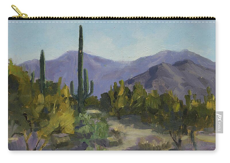 Saguaro Zip Pouch featuring the painting The Serene Desert by Maria Hunt