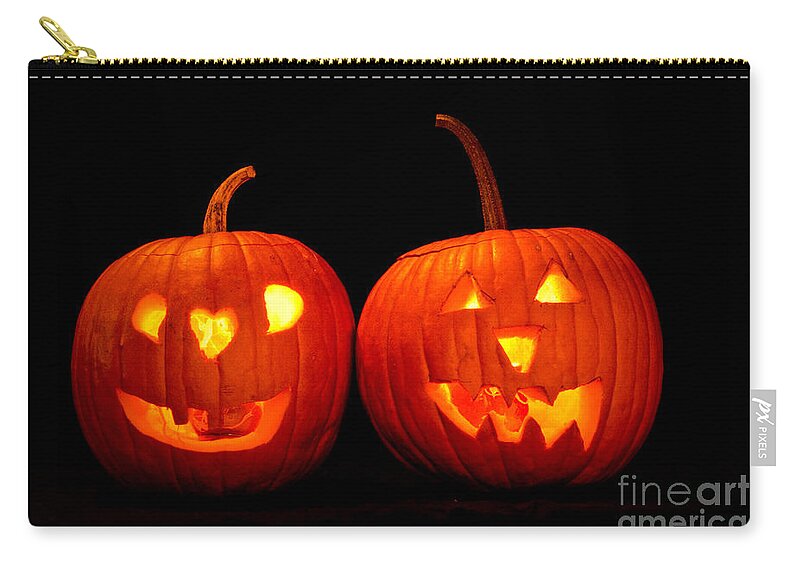 Halloween Zip Pouch featuring the photograph Two Carved Jack O Lantern Pumpkins by James BO Insogna