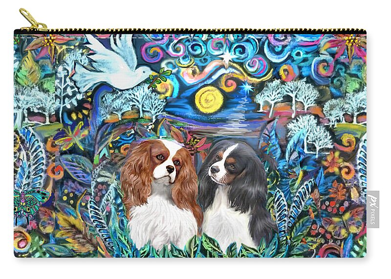 Cavalier King Charles Spaniel Zip Pouch featuring the painting Two Cavaliers in a Garden by Jean Batzell Fitzgerald