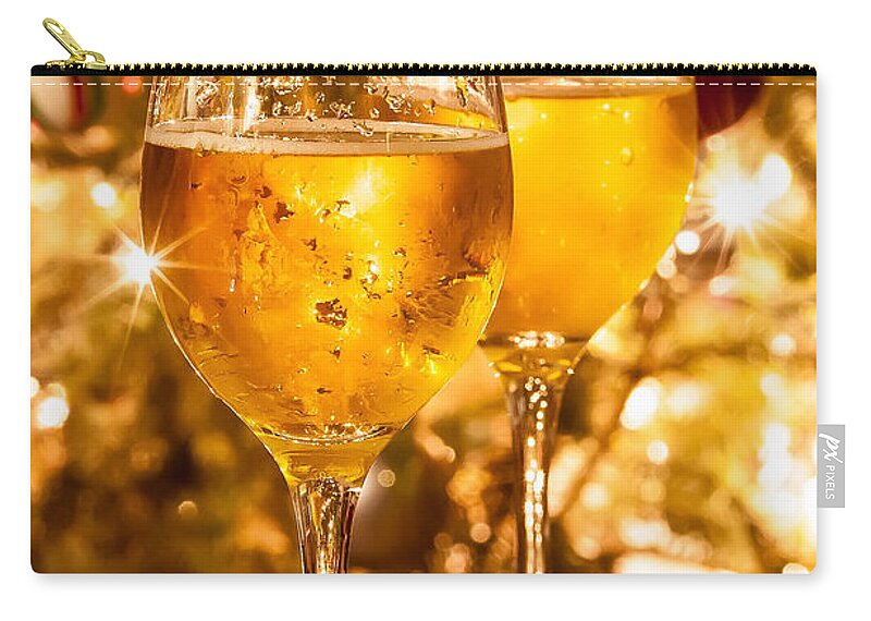 Alcohol Zip Pouch featuring the photograph Two champagne glasses ready to bring in the New Year by Alex Grichenko