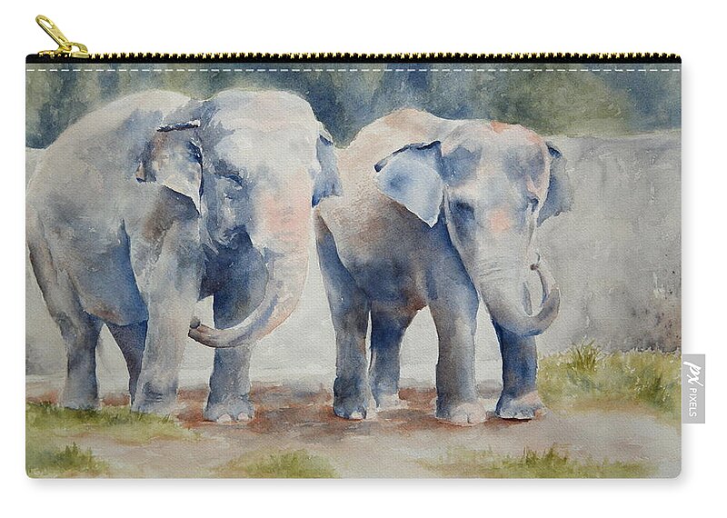 Elephants Zip Pouch featuring the painting Two Elephants by Lisa Pope