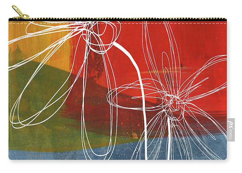 Abstract Zip Pouch featuring the painting Two Flowers by Linda Woods