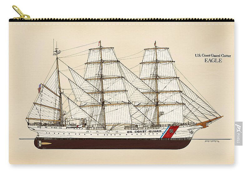 Uscg Zip Pouch featuring the drawing U. S. Coast Guard Cutter Eagle - Color by Jerry McElroy