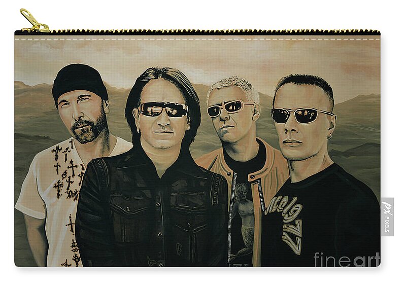 U2 Carry-all Pouch featuring the painting U2 Silver And Gold by Paul Meijering