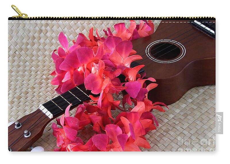 Ukulele Zip Pouch featuring the photograph Ukulele and Red Lei by Mary Deal