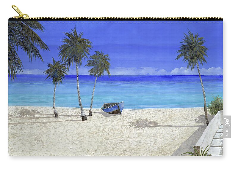 Seascape Zip Pouch featuring the painting Una Barca Blu by Guido Borelli
