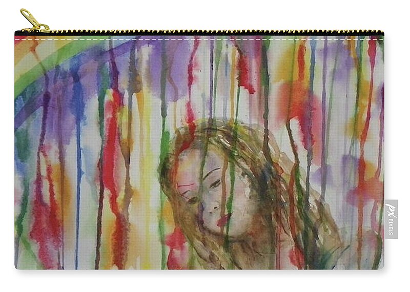 Dream Zip Pouch featuring the painting Under a Crying Rainbow by Anna Ruzsan