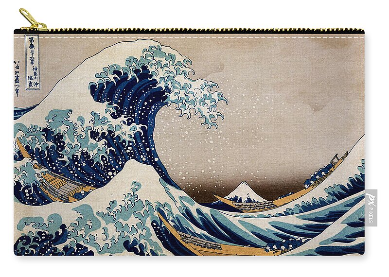 Kanagawa Zip Pouch featuring the digital art Under the Great Wave Off Kanagawa by Georgia Clare