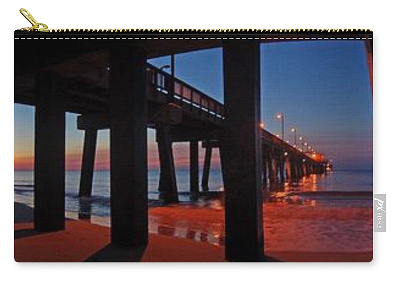 Palm Zip Pouch featuring the digital art Under The Gulf State Pier by Michael Thomas