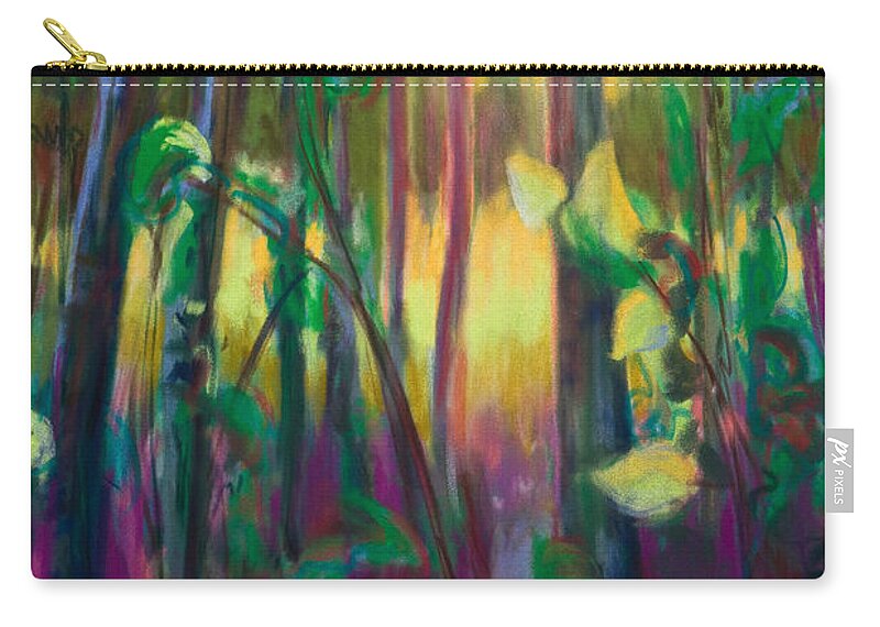 Tree Zip Pouch featuring the painting Unexpected Path - through the woods by Talya Johnson