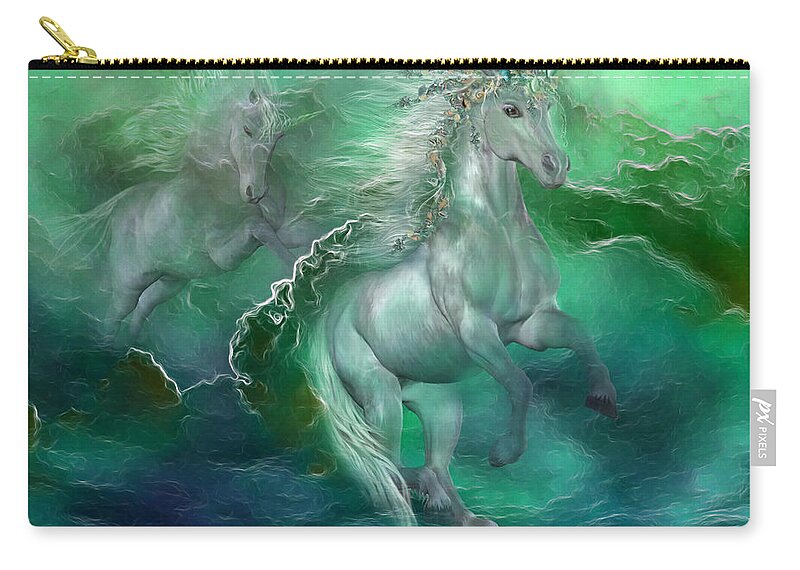 Unicorn Zip Pouch featuring the mixed media Unicorns Of The Sea by Carol Cavalaris