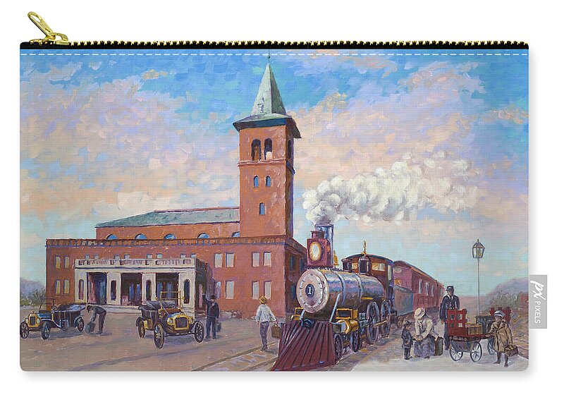 Union Depot Zip Pouch featuring the painting Union Depot - El Paso by Abel DeLaRosa