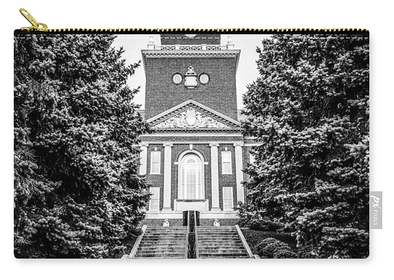 America Zip Pouch featuring the photograph University of Cincinnati McMicken Hall Black and White Picture by Paul Velgos