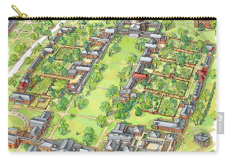 Uva Carry-all Pouch featuring the painting University of Virginia Academical Village by Maria Rabinky