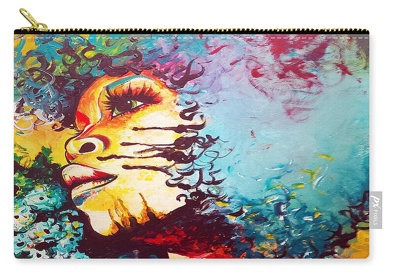 Erykah Badu Zip Pouch featuring the digital art Unstrained Afro Blue by Respect the Queen