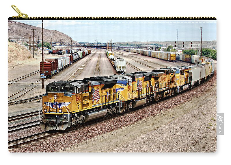 Barstow Zip Pouch featuring the photograph UP8845 Eastbound on the Main Line by Jim Thompson