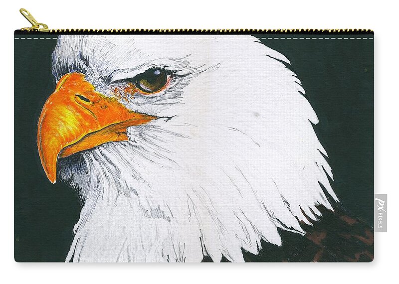 Bald Zip Pouch featuring the drawing US Bald Eagle by Bill Richards