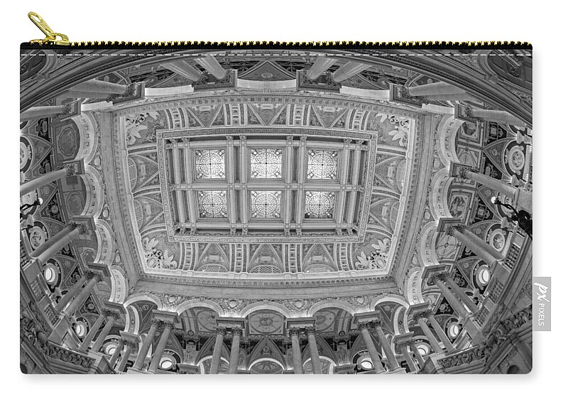 Library Of Congress Zip Pouch featuring the photograph US Library Of Congress BW by Susan Candelario