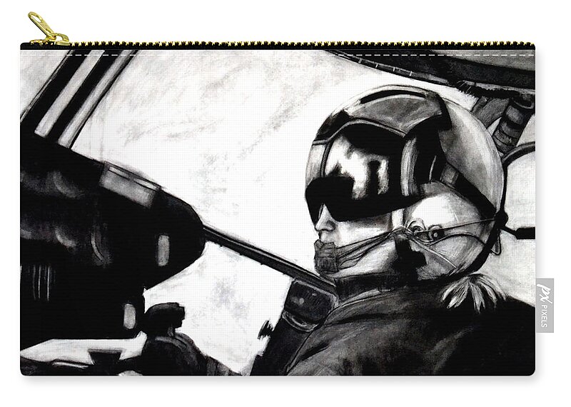 United States Marines Zip Pouch featuring the drawing U.S. Marines Helicopter Pilot by Katy Hawk