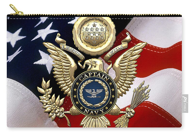 'military Insignia And Heraldry' Collection By Serge Averbukh Carry-all Pouch featuring the digital art U. S. Navy Captain - C A P T Rank Insignia over Gold Great Seal Eagle and Flag by Serge Averbukh