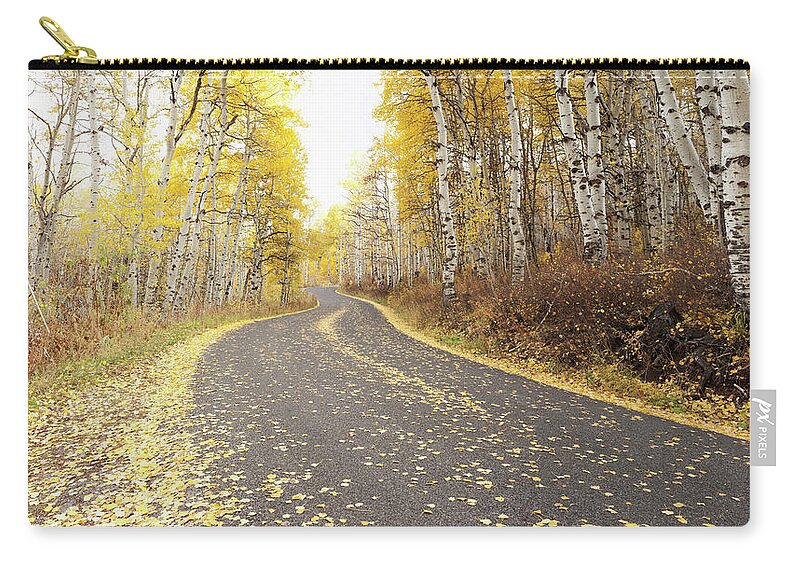 Tranquility Zip Pouch featuring the photograph Usa, Utah, Road Through Forest In Autumn by Tetra Images - Mike Kemp