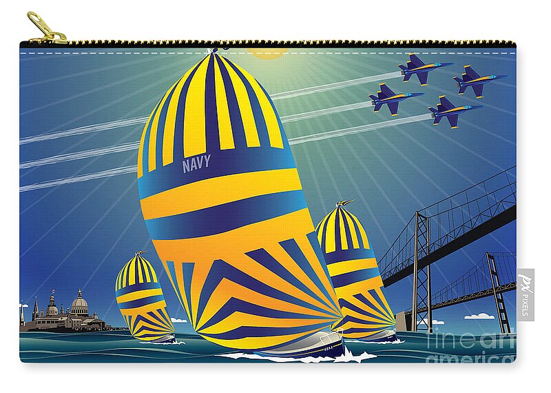 Navy 44s Zip Pouch featuring the digital art USNA High Noon Sail by Joe Barsin