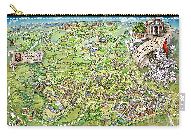 Uva Campus Illustrated Map Carry-all Pouch featuring the painting UVA Grounds Illustration 2014 by Maria Rabinky