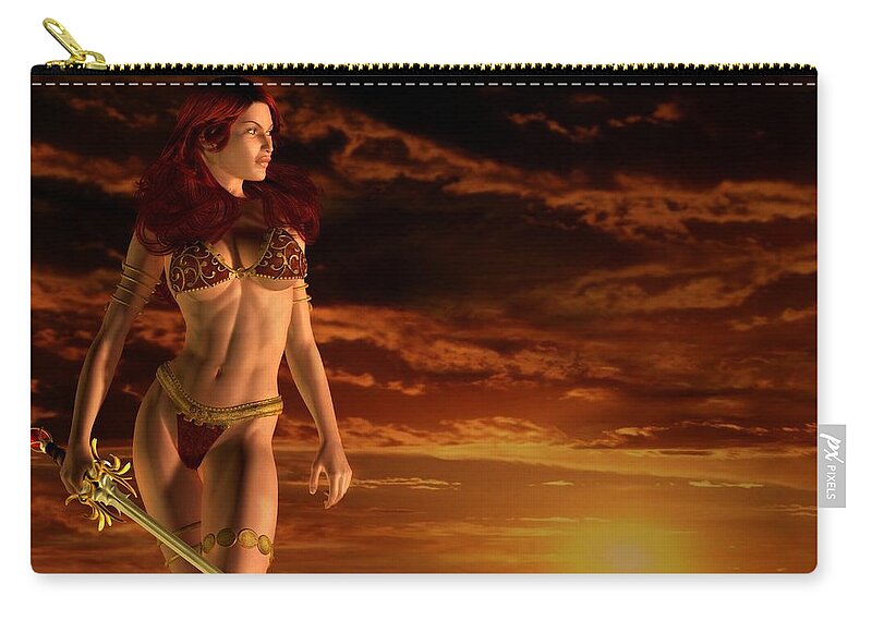 Warrior Girl Zip Pouch featuring the digital art Valkyrie Sunset by Kaylee Mason