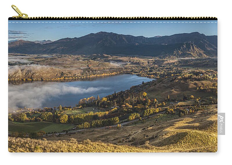 colin Monteath Hedgehog House Zip Pouch featuring the photograph Valley And Lake At Dawn Arrowtown Otago by Colin Monteath, Hedgehog House