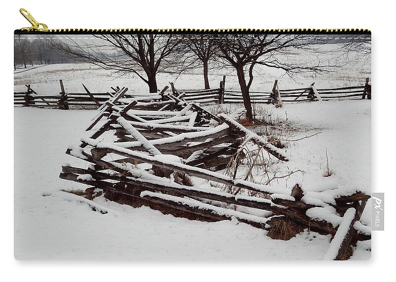 Snow Zip Pouch featuring the photograph Valley Forge Snow by Michael Porchik