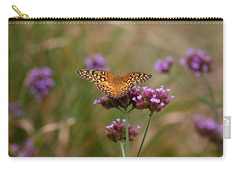 Variegated Zip Pouch featuring the photograph Variegated Fritillary Butterfly in Field by Karen Adams