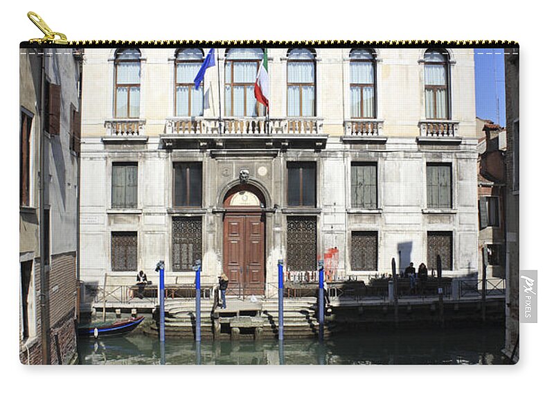 Grand Canal Venice Italy Gondola Venetian Gondolier Romantic City Italian Europe European Gondolas Boat Building Traditional Windows Zip Pouch featuring the photograph Venetian Canal by Julia Gavin