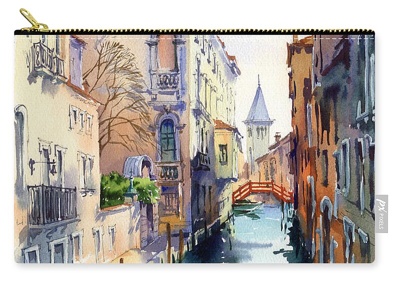 Venetian Canal Carry-all Pouch featuring the painting Venetian Canal V by Maria Rabinky