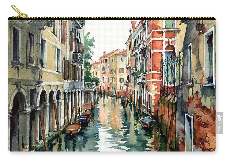 Venetian Canal Carry-all Pouch featuring the painting Venetian Canal VII by Maria Rabinky