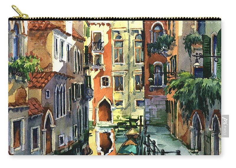 Venice Zip Pouch featuring the painting Venice Sunny Alley by Maria Rabinky