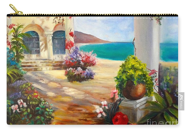 Seaside Villa Canvas Print Zip Pouch featuring the painting Venice Villa by Jenny Lee