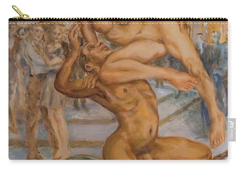 Nudes Carry-all Pouch featuring the painting Venus and Adonis cycling under Eros by Peregrine Roskilly