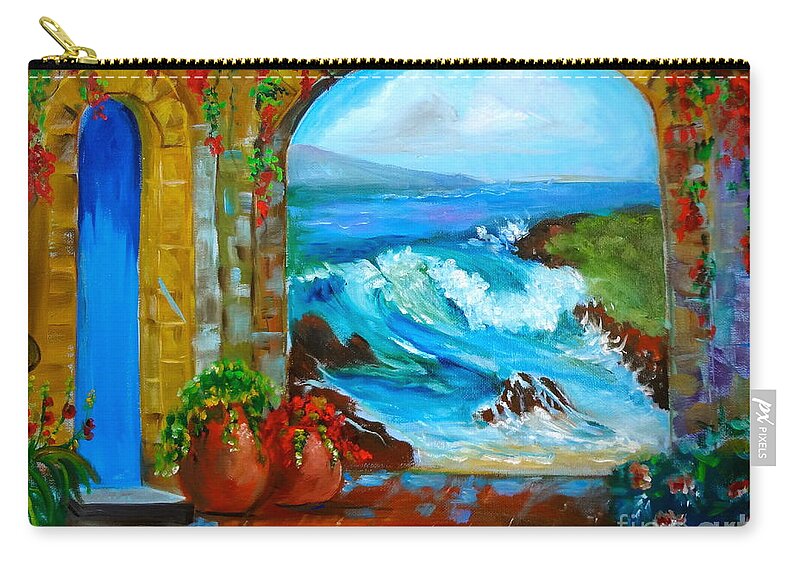 Garden Zip Pouch featuring the painting Veranda Ocean View by Jenny Lee