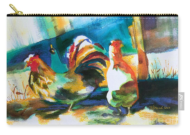 Painting Zip Pouch featuring the painting Veridian Chicken by Kathy Braud