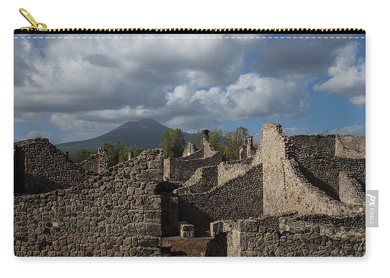 Pompeii Zip Pouch featuring the photograph Vesuvius Towering Over the Pompeii Ruins by Georgia Mizuleva