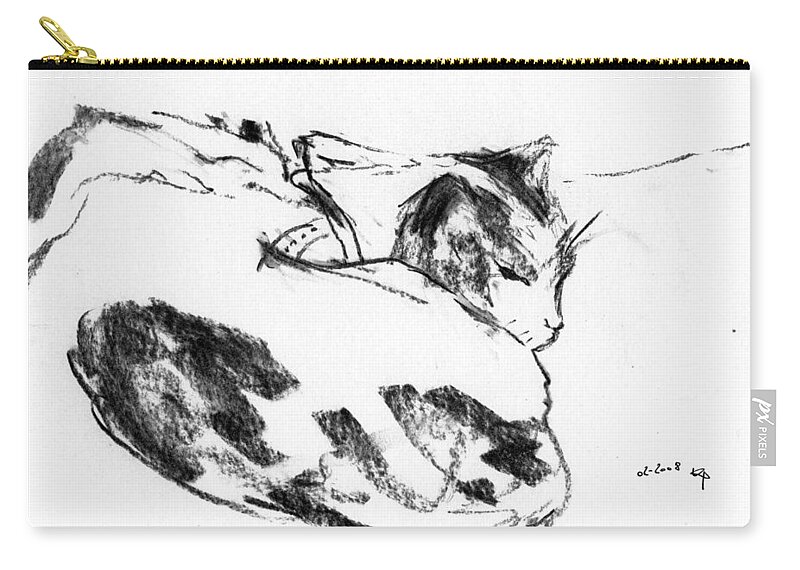 Cat Zip Pouch featuring the drawing Vi_6 by Karina Plachetka