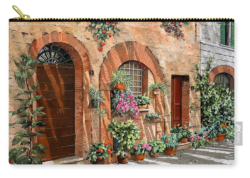 Tuscany Zip Pouch featuring the painting Viaggio In Toscana by Guido Borelli