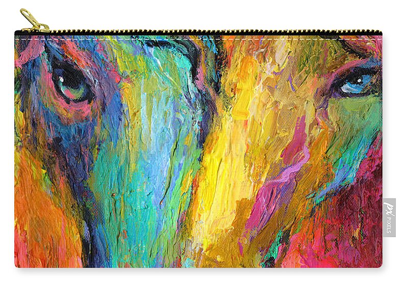 Impressionistic Horse Painting Zip Pouch featuring the painting Vibrant Impressionistic Horses painting by Svetlana Novikova