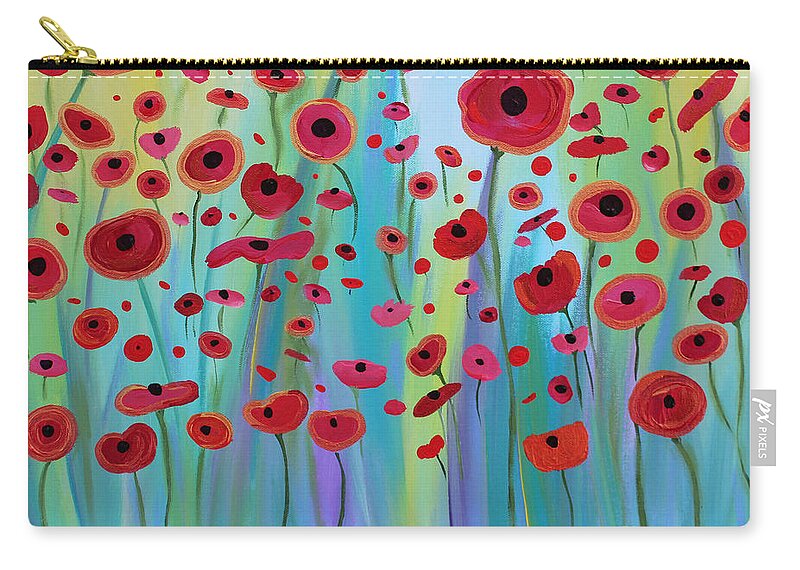Poppy Zip Pouch featuring the painting Vibrant Poppies by Stacey Zimmerman