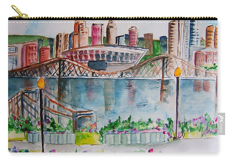 Cincinnati Skyline Zip Pouch featuring the painting View from Devou by Elaine Duras