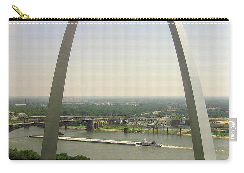 St Louis Arch Zip Pouch featuring the photograph View from the Top of the Riverfront by Garry McMichael