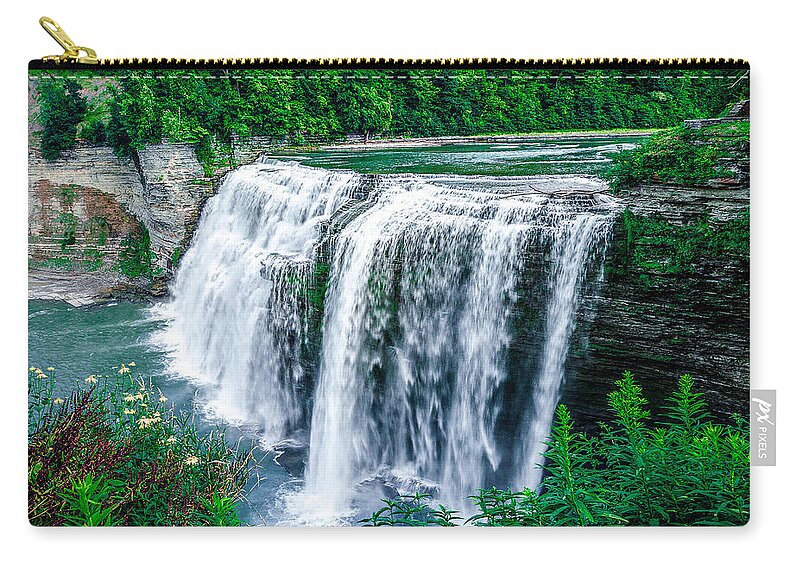 Middle Falls Zip Pouch featuring the photograph View of Middle Falls by Rick Bartrand