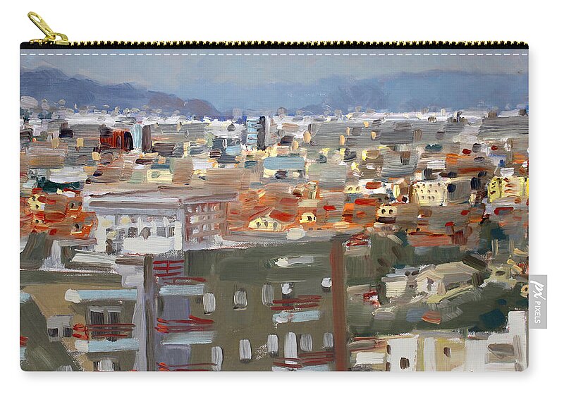 Tirana Zip Pouch featuring the painting View of Tirana from Dajti Mountain by Ylli Haruni