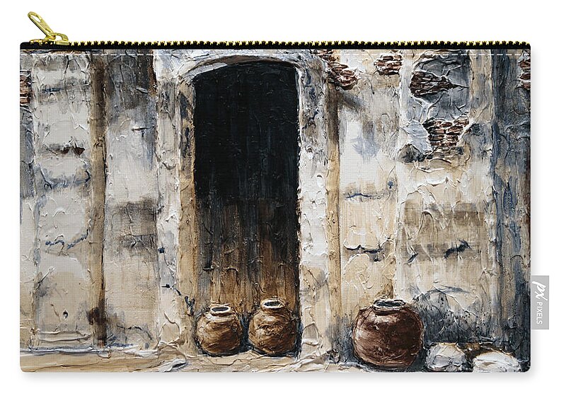 Architecture Zip Pouch featuring the painting Vigan Door by Joey Agbayani