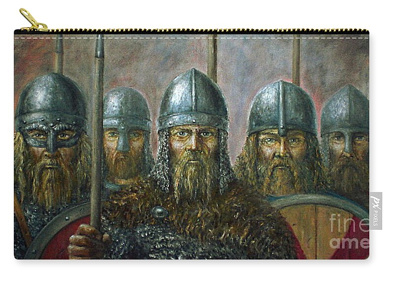 Warrior Zip Pouch featuring the painting Vikings by Arturas Slapsys
